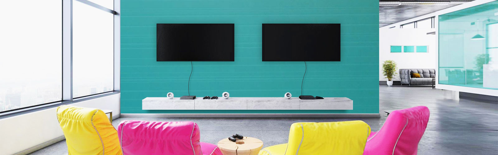 Blue & White laminates for gaming room design