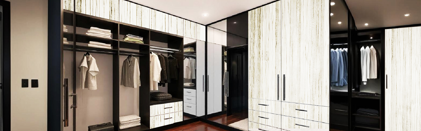 white laminate walk in wardrobe design