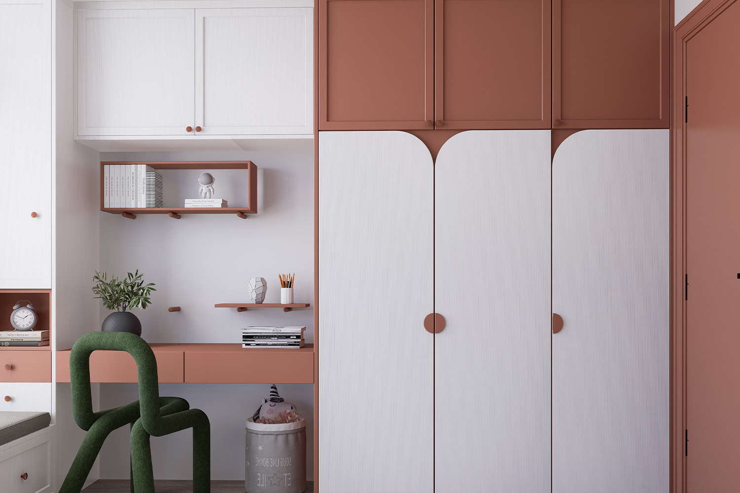 blush pink laminate wardrobe design