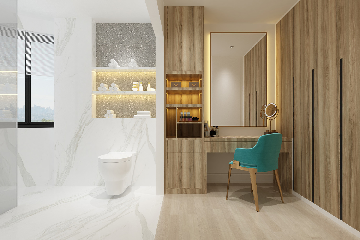 wooden textured laminate bathroom design
