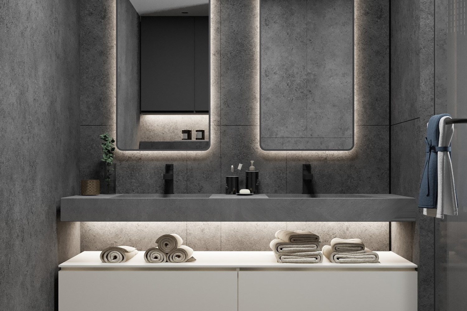 matt grey laminate bathroom design