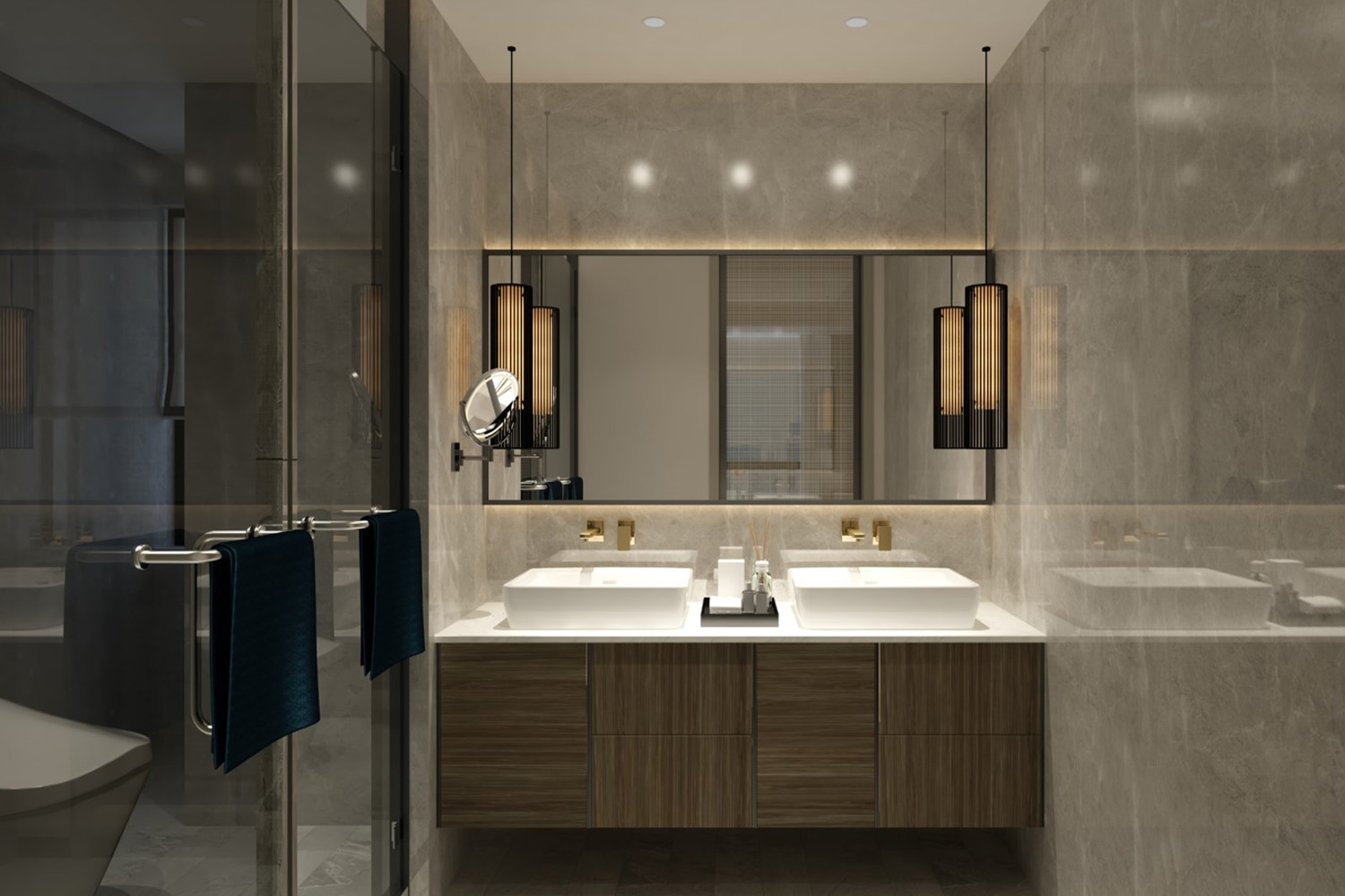 textured wooden laminate bathroom design