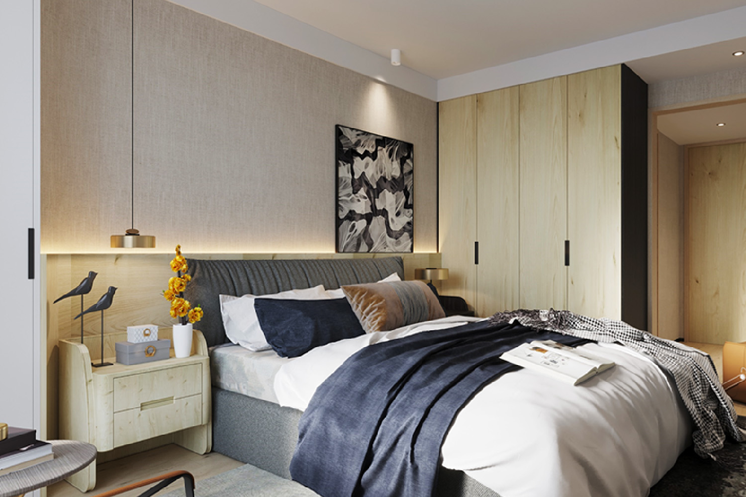 wooden textured laminate bedroom design