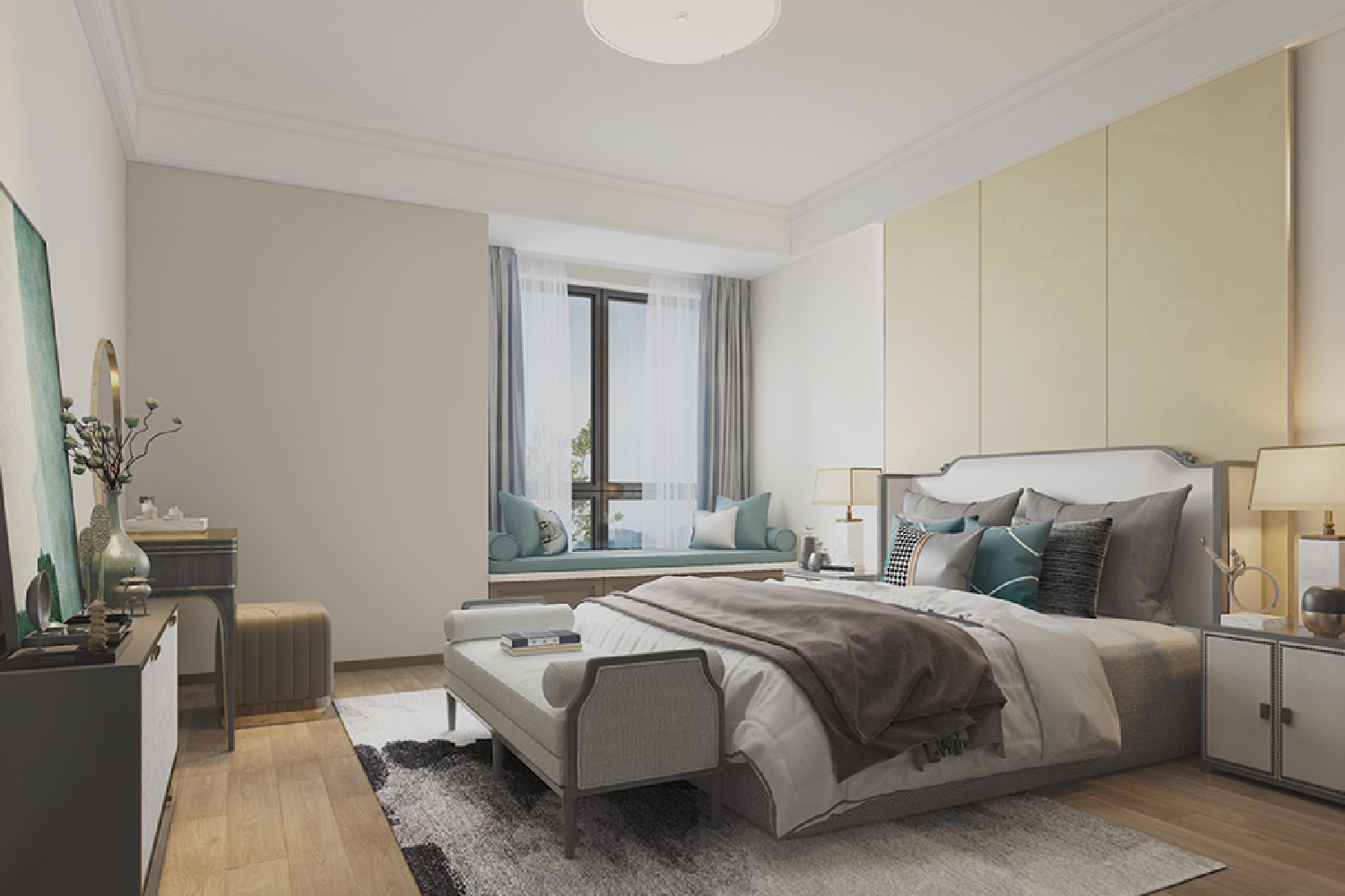 matt off white laminate bedroom design