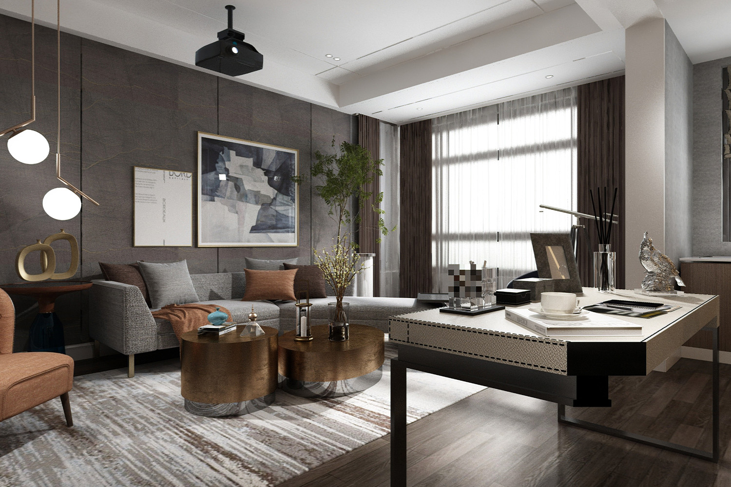 matt dark grey laminate living room design