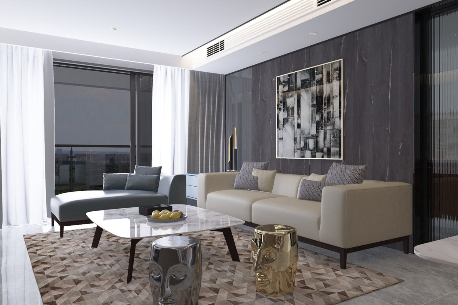 grey and white textured laminate living room design