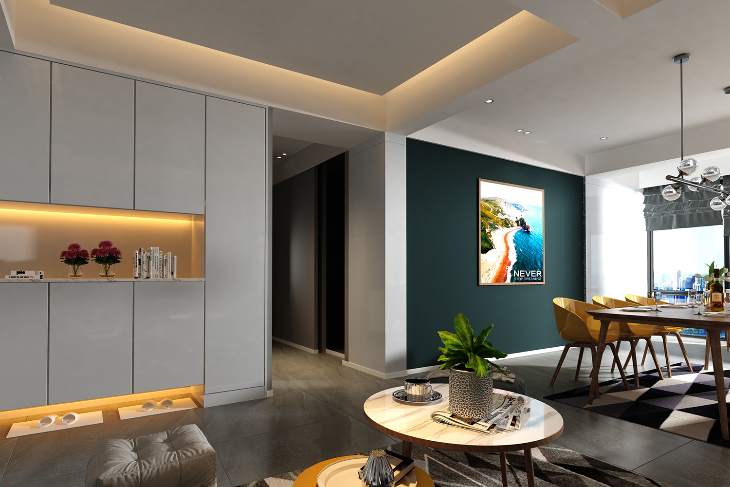 matt white laminate living room design