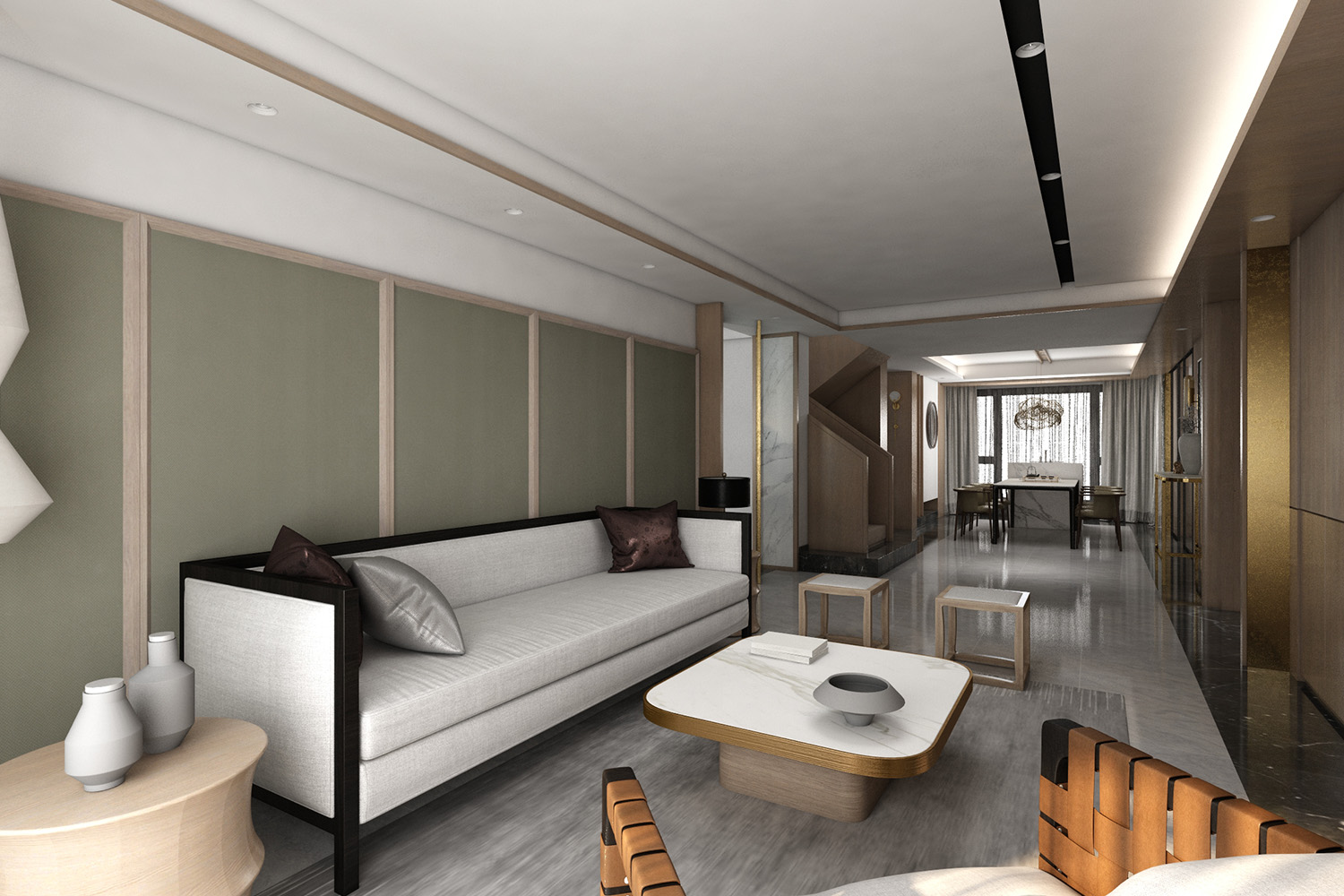 white and grey laminate living room design