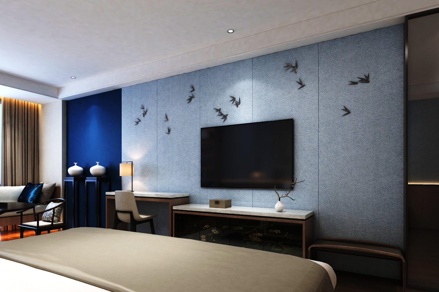 blue laminate tv unit design
