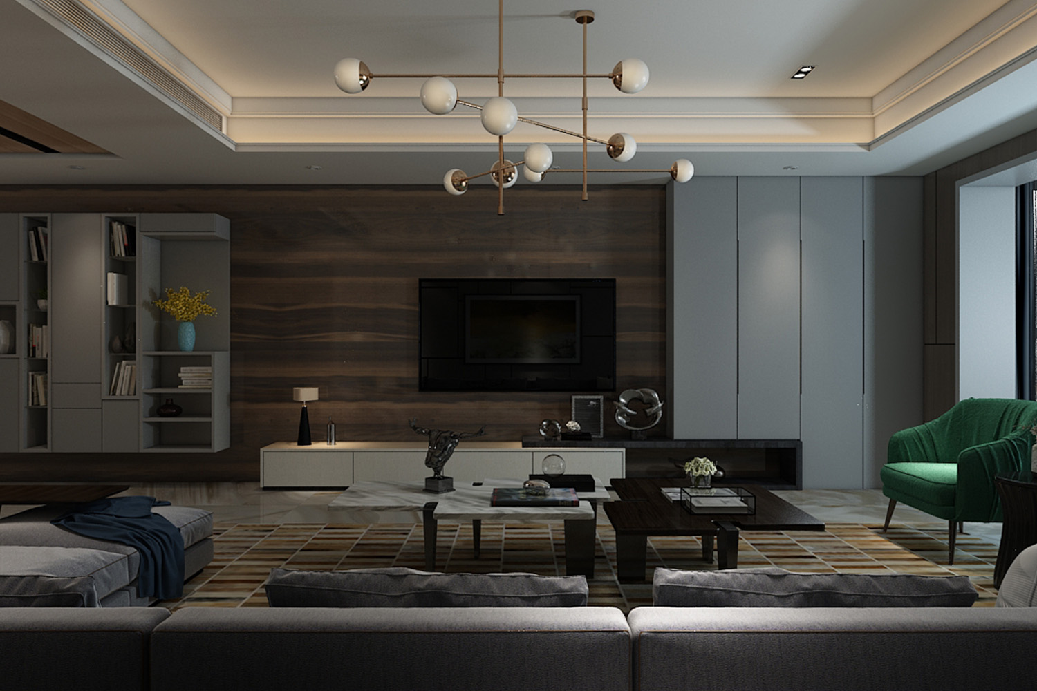 black and grey laminate tv unit design