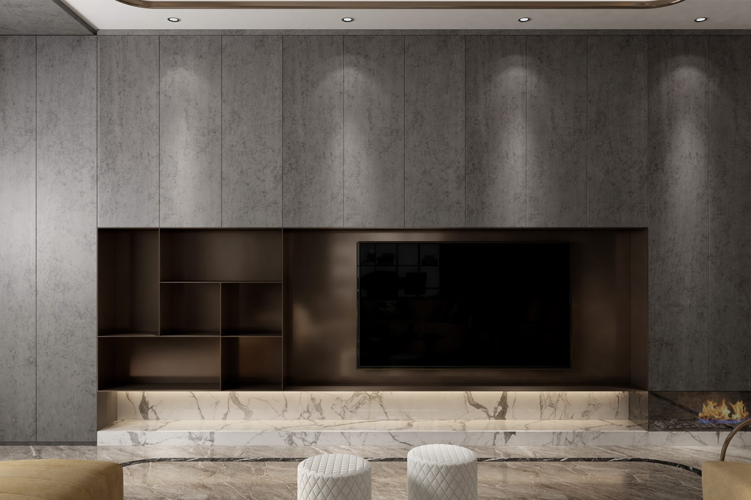 grey textured laminate tv unit design