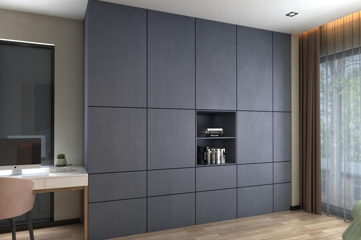 textured wooden laminate study room design