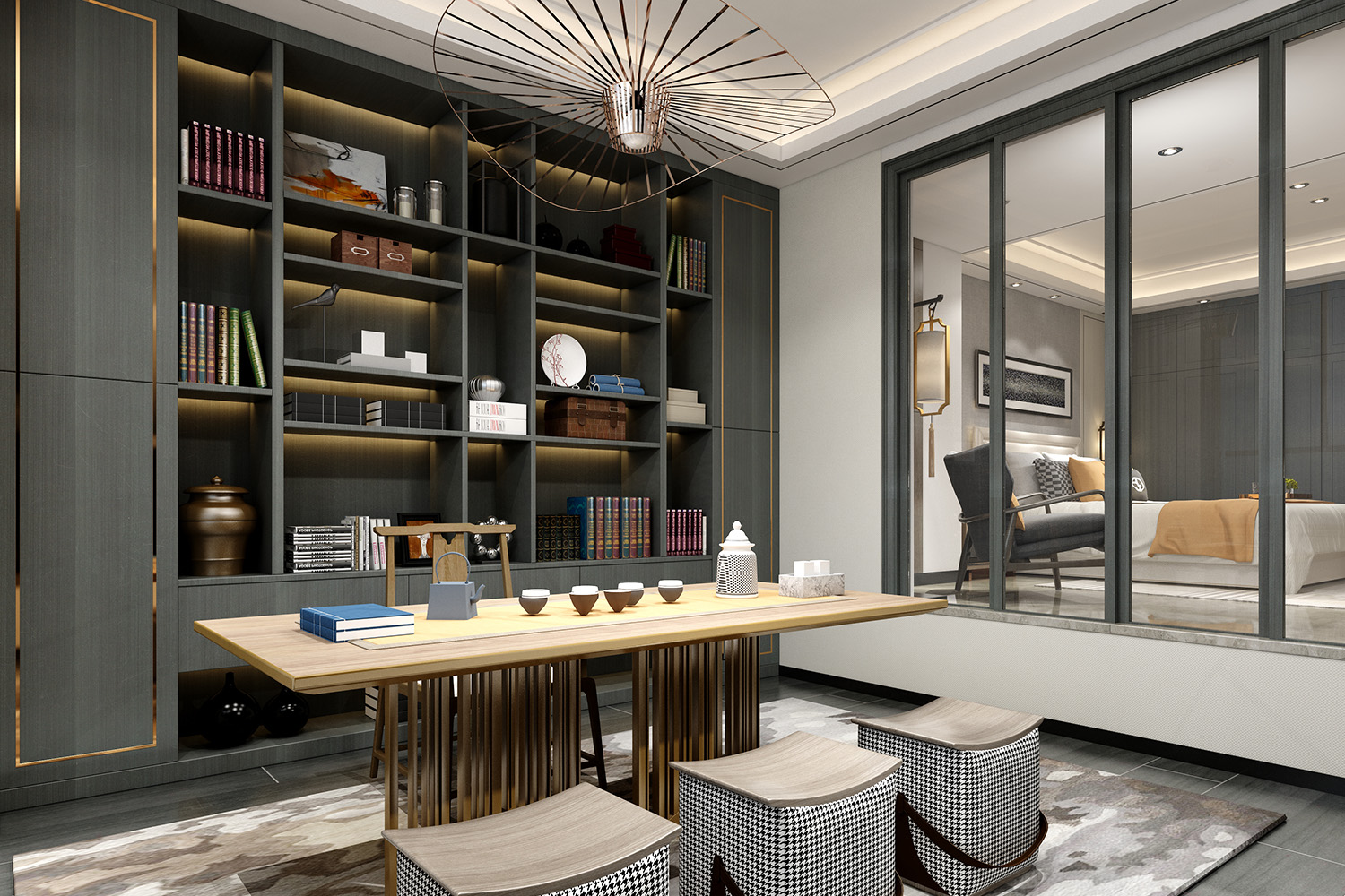matt black laminate study room design