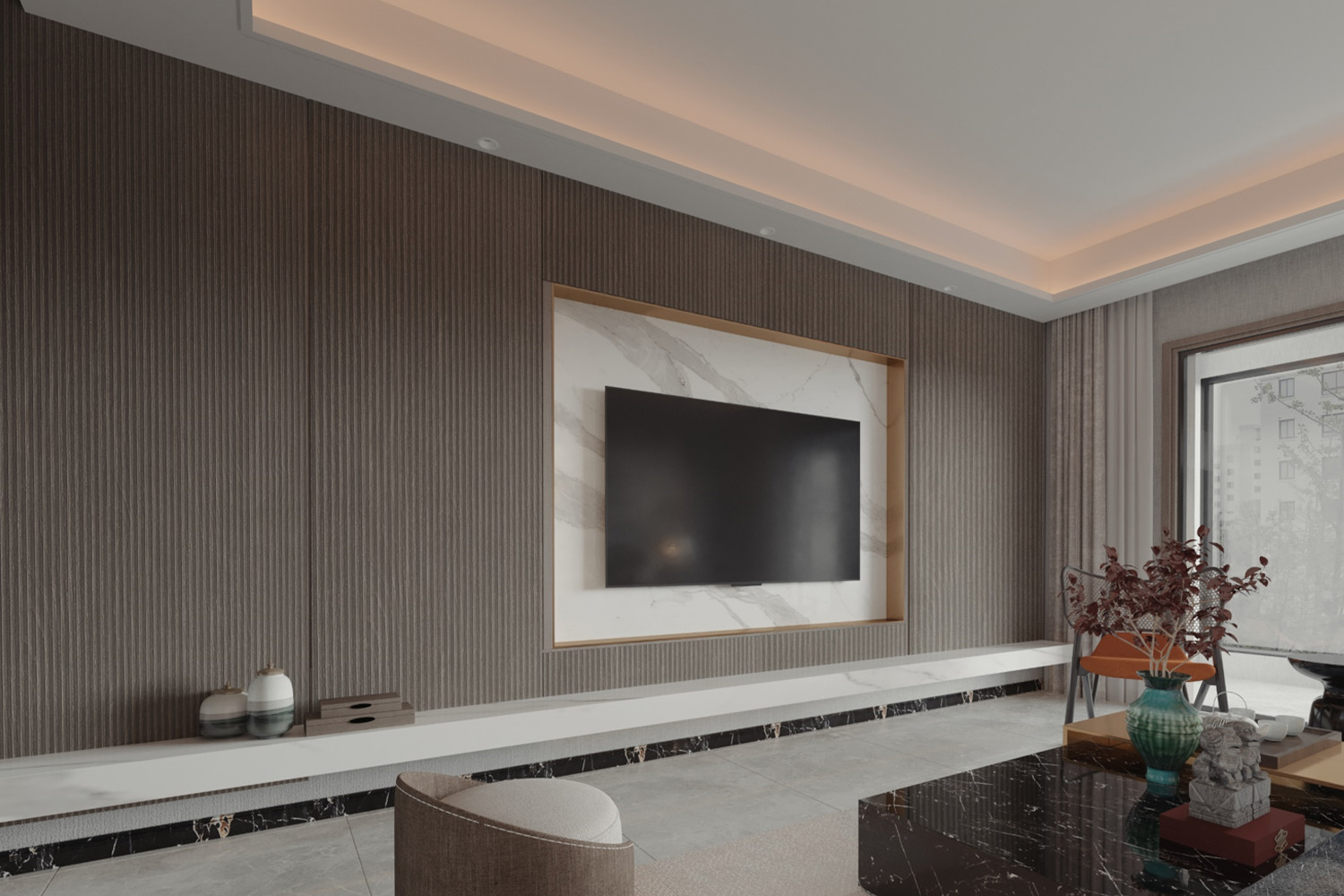 digital laminate living room wall design