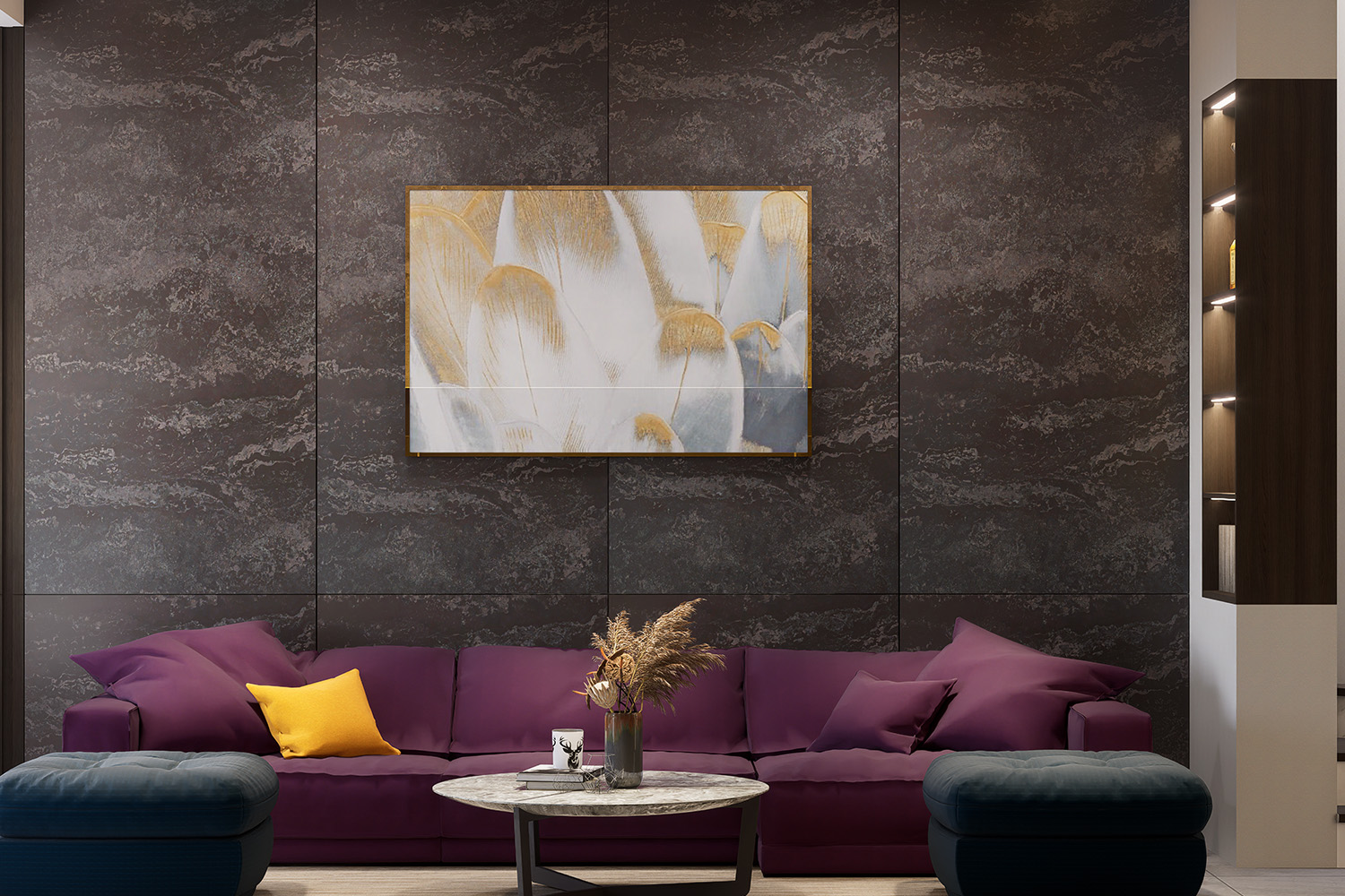 dark grey textured laminate living room wall design