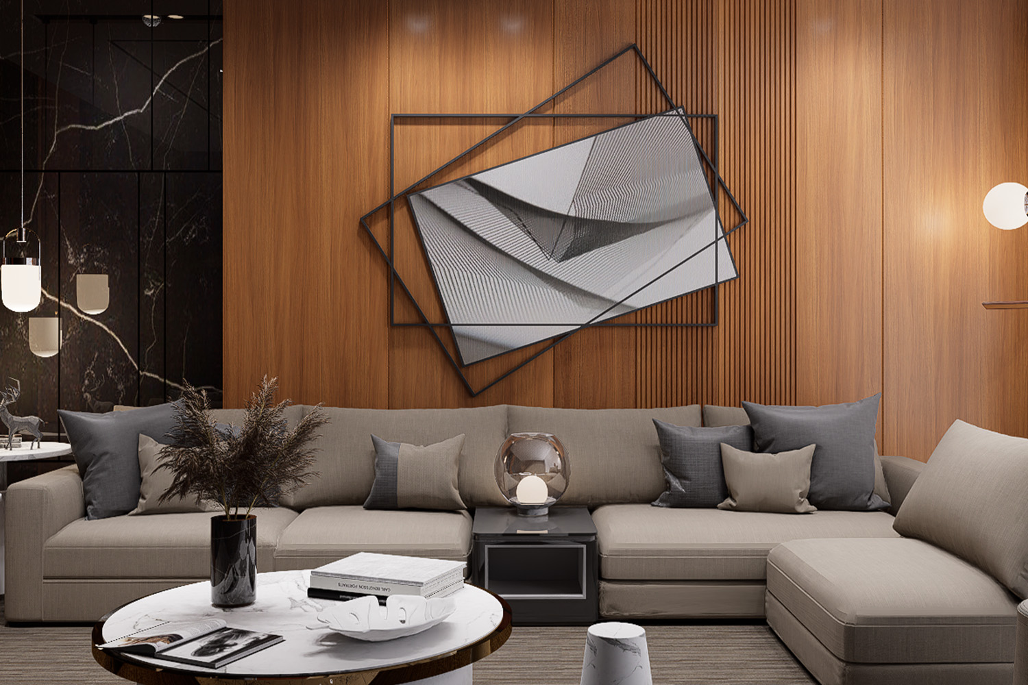 textured wooden laminate living room wall design