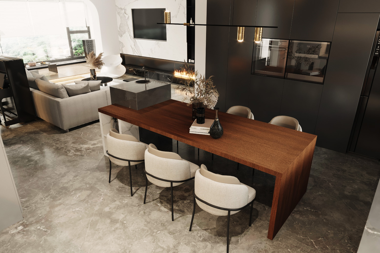 glossy white and black laminate living room wall design