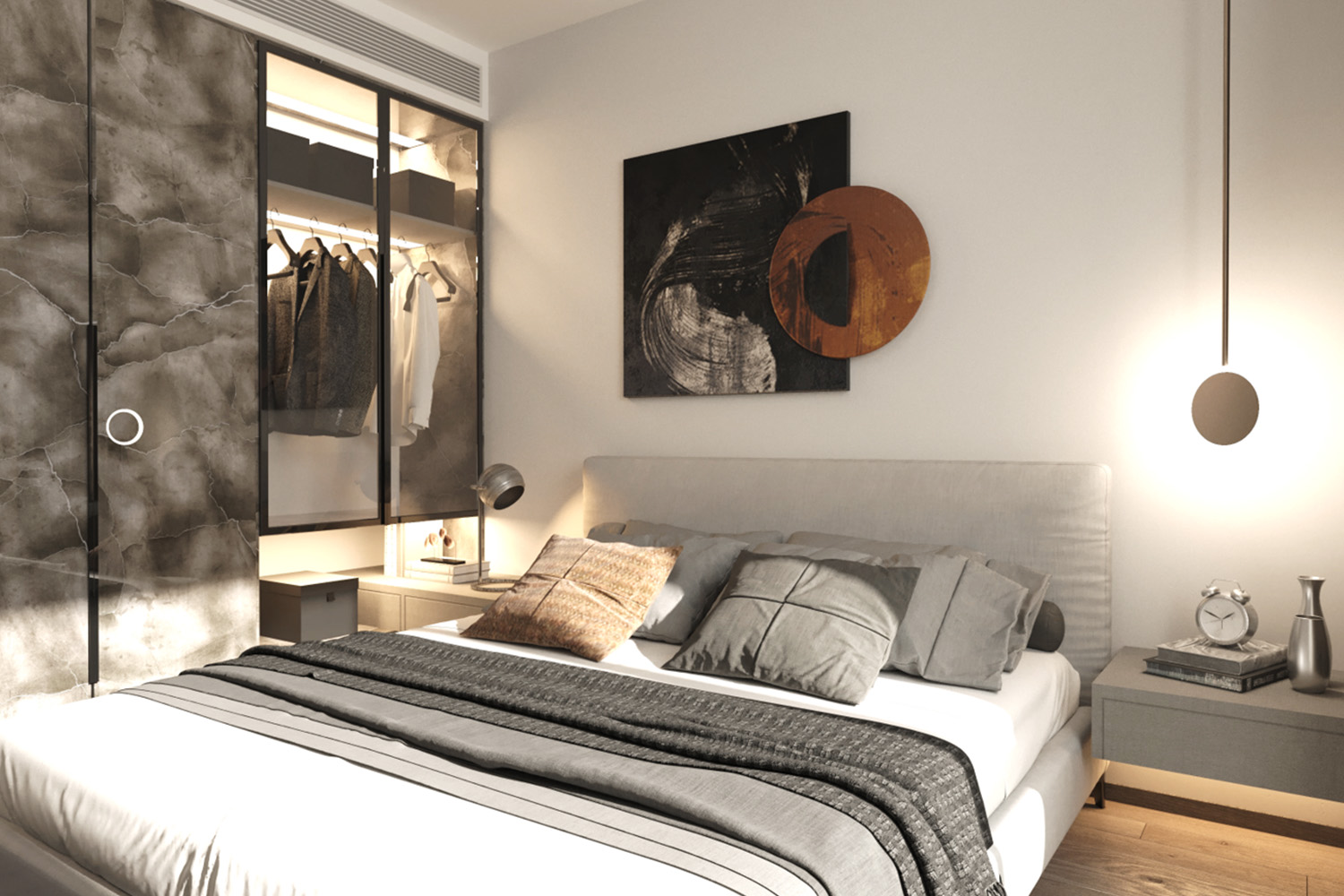 glossy laminate walk in wardrobe design