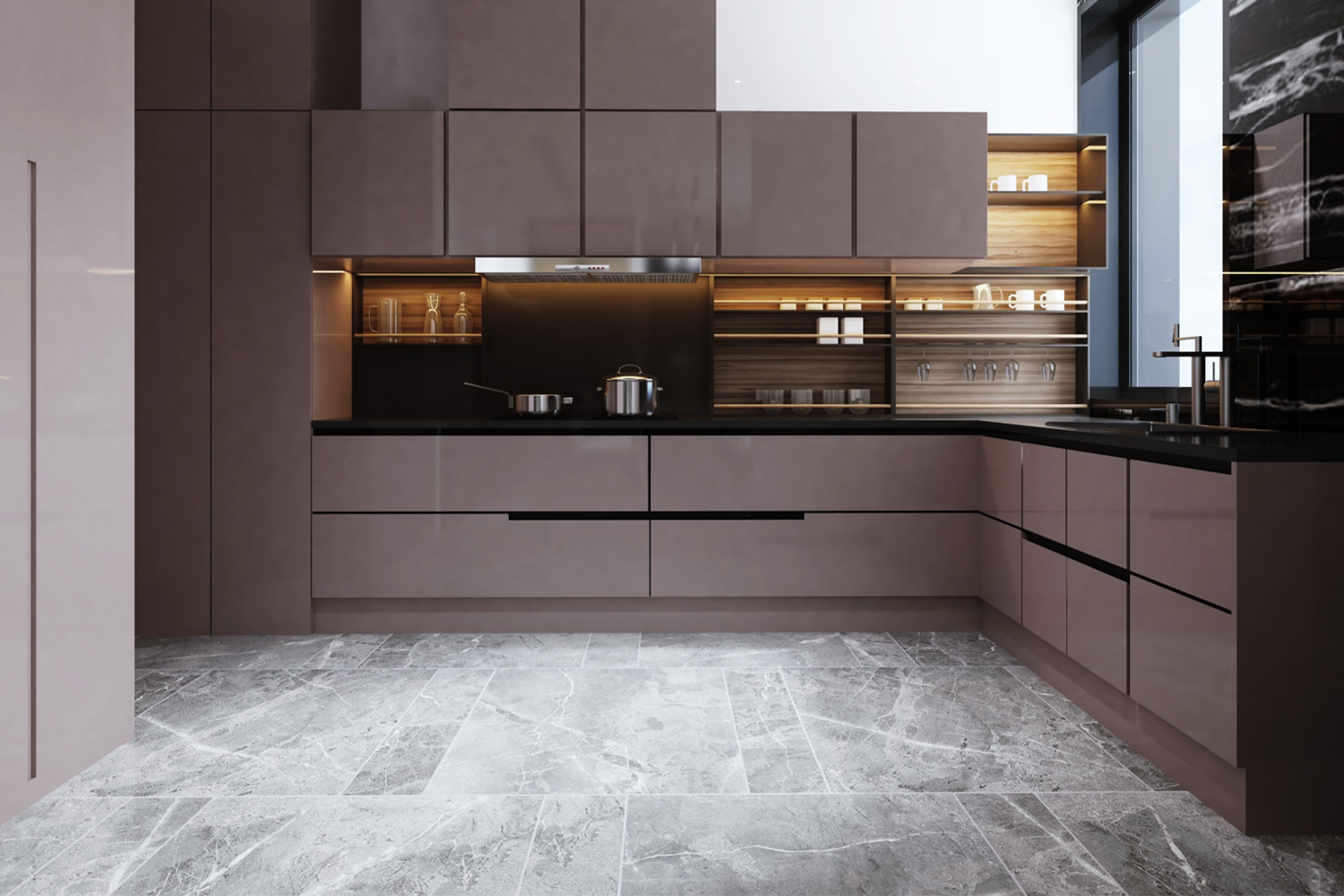grey modular kitchen cabinet design