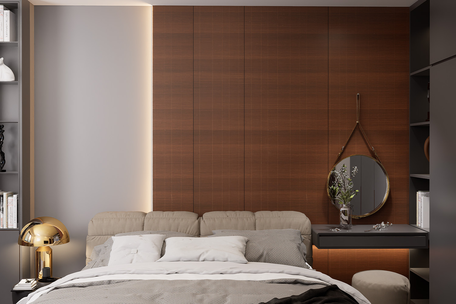 dark wood and white laminate interior design for small room