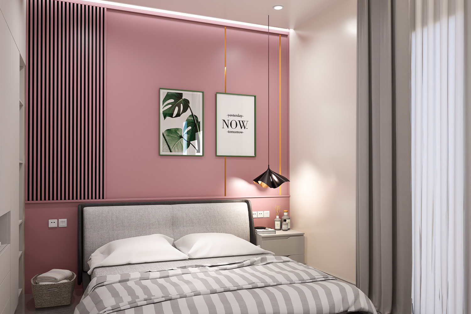 pink and grey laminate interior design for small room