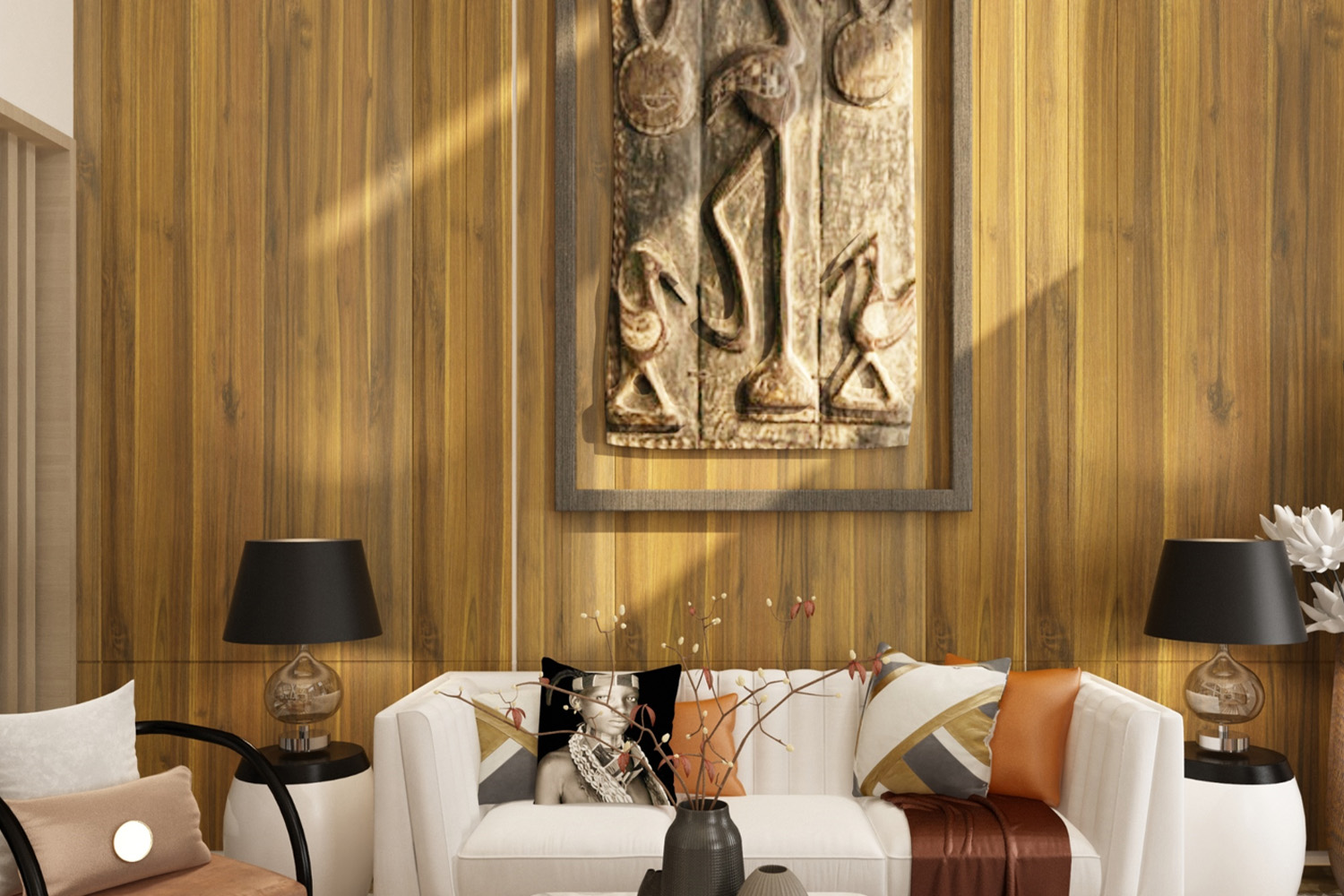 wooden laminate drawing room design