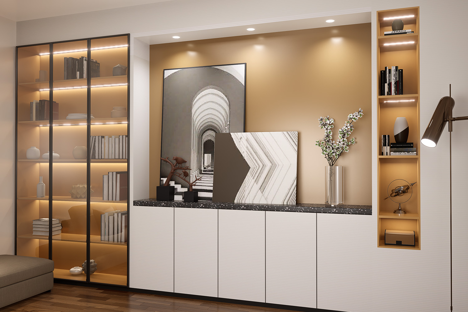 Yellow & White laminates for shelf design