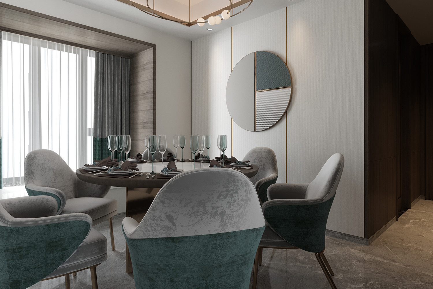 Grey laminates for dinning room design