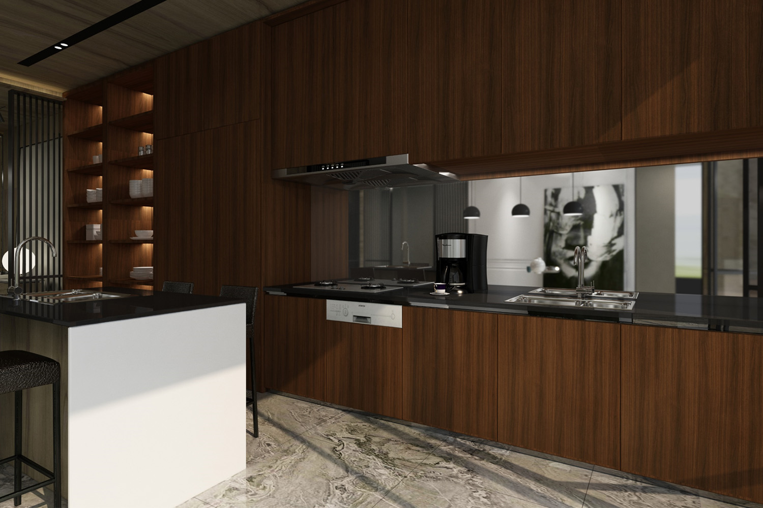 brown textured laminate two color combination for kitchen design