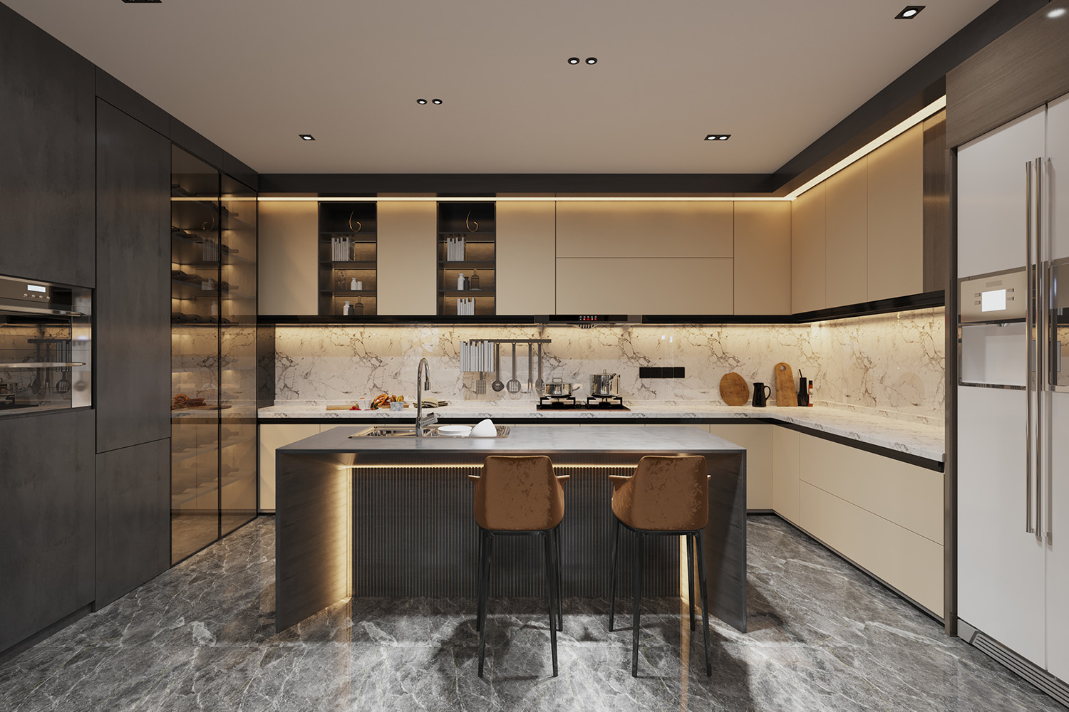 luxury matt finish laminate two color combination for kitchen design