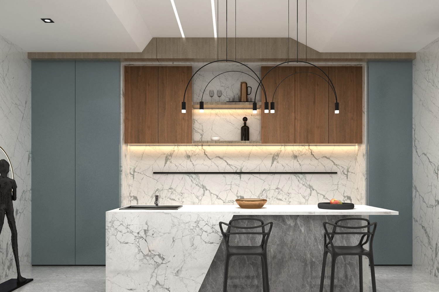 white and brown color combination for kitchen design