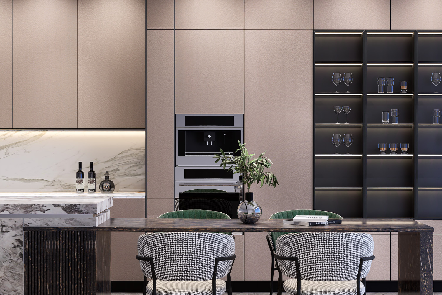 matt finish and textured laminate color combination for kitchen design