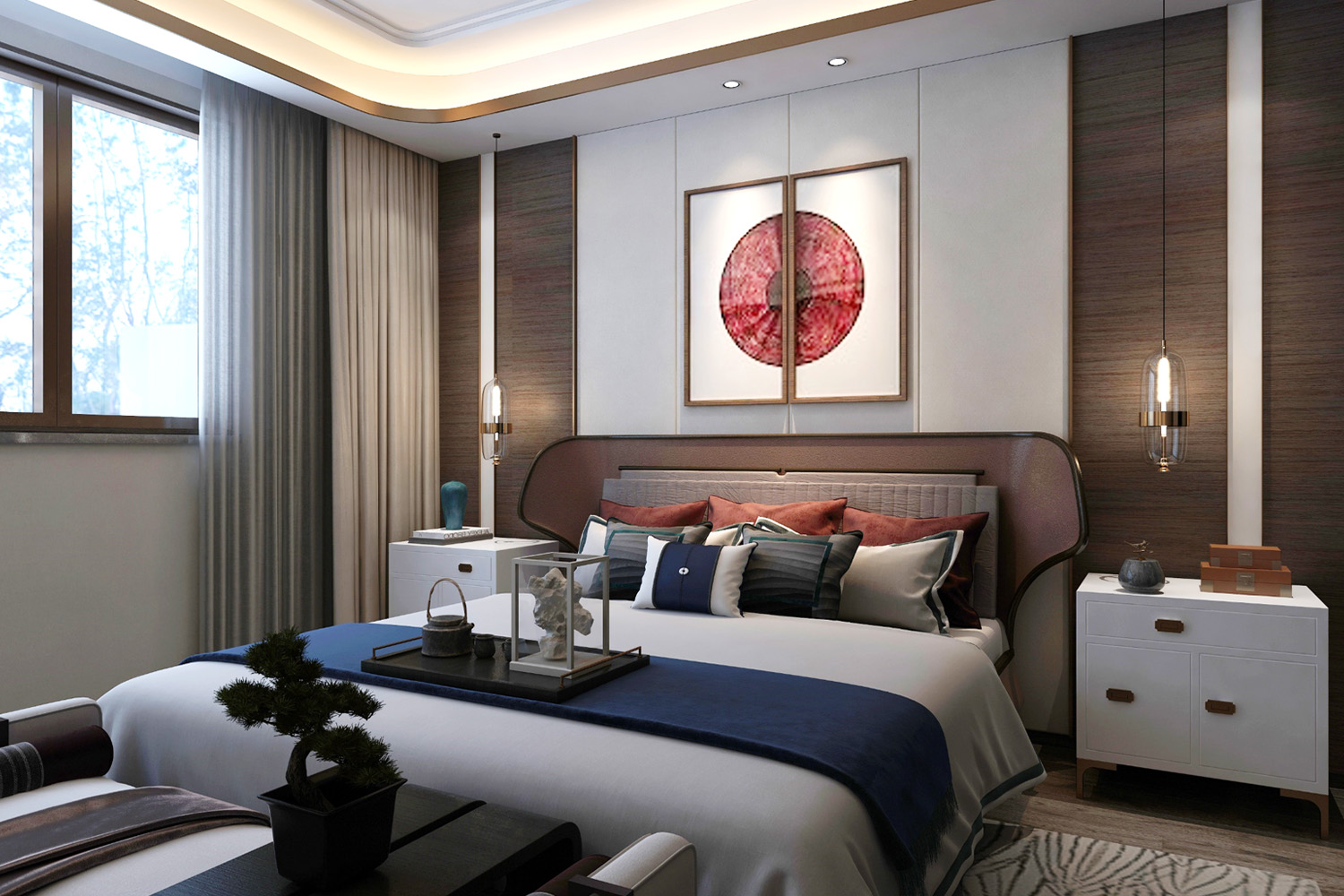 matt wood and white laminate color combination for bedroom design