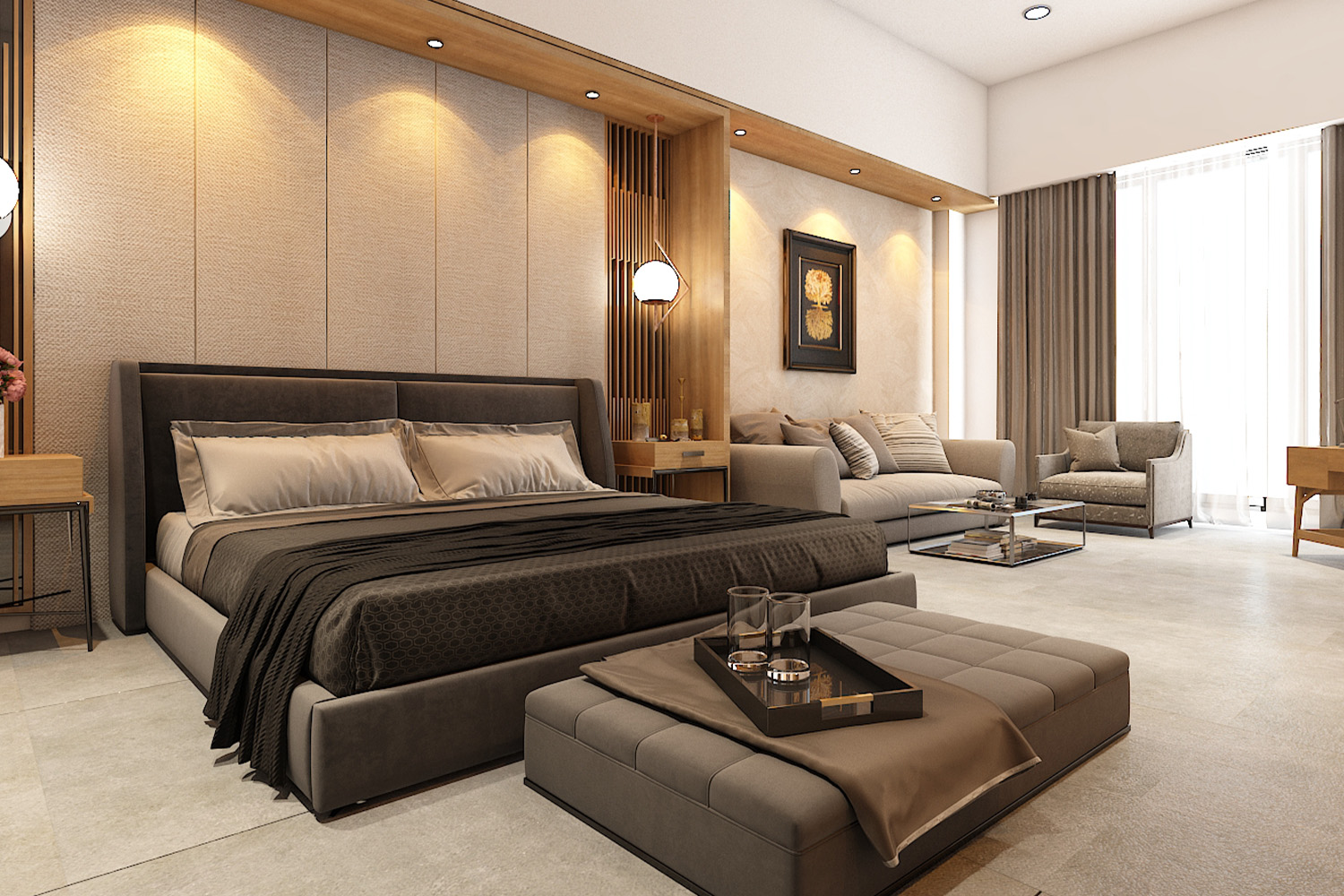 matt wooden laminate color combination for bedroom design