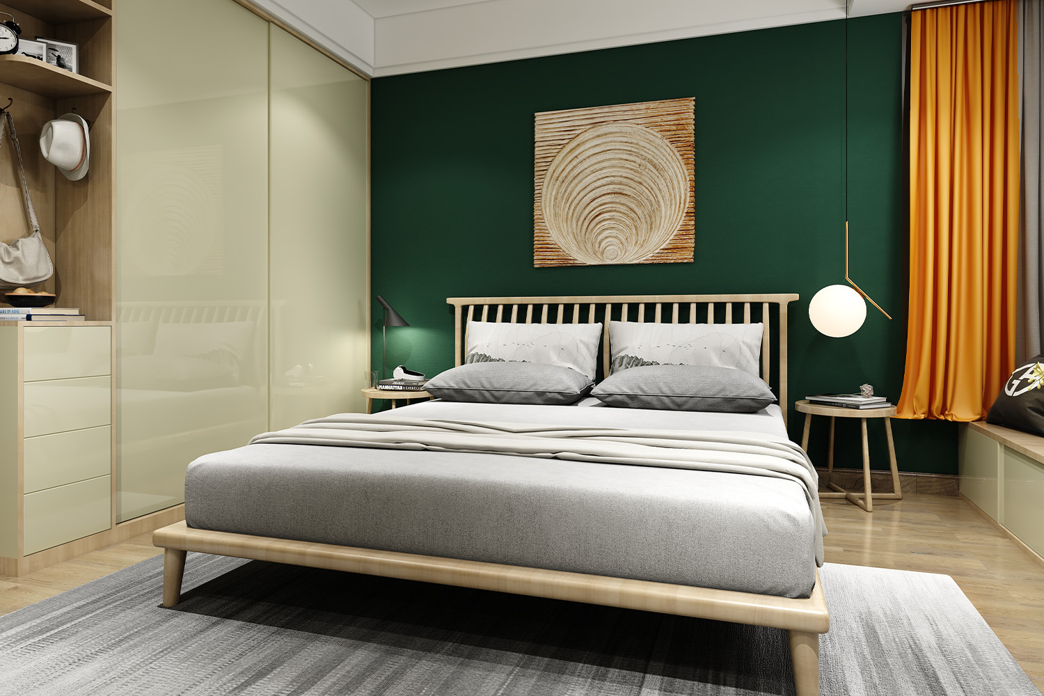 glossy laminate color combination for bedroom design