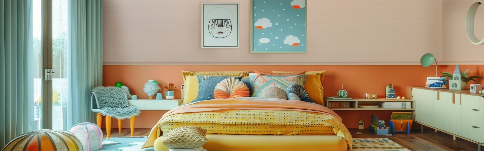 Orange laminates for kids bedroom design