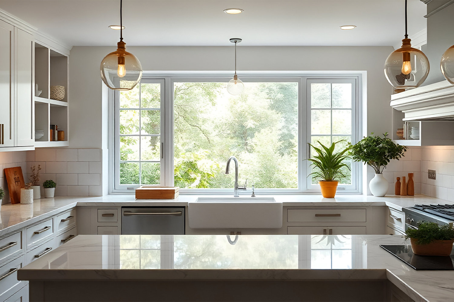 glossy white laminate open kitchen design