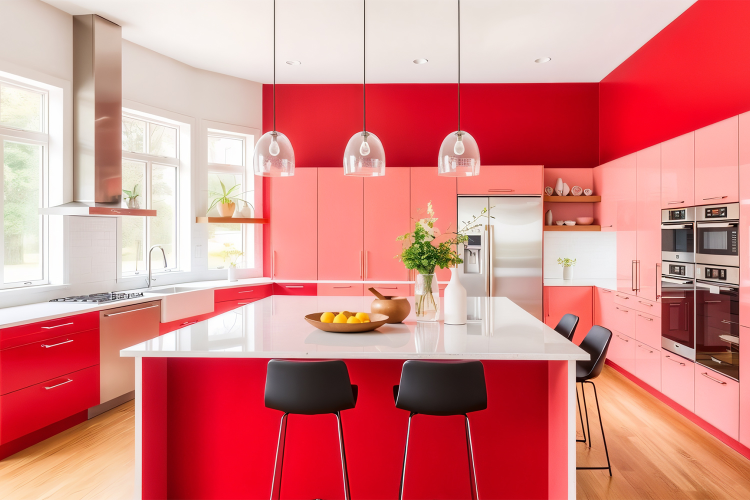 red matt laminate open kitchen design