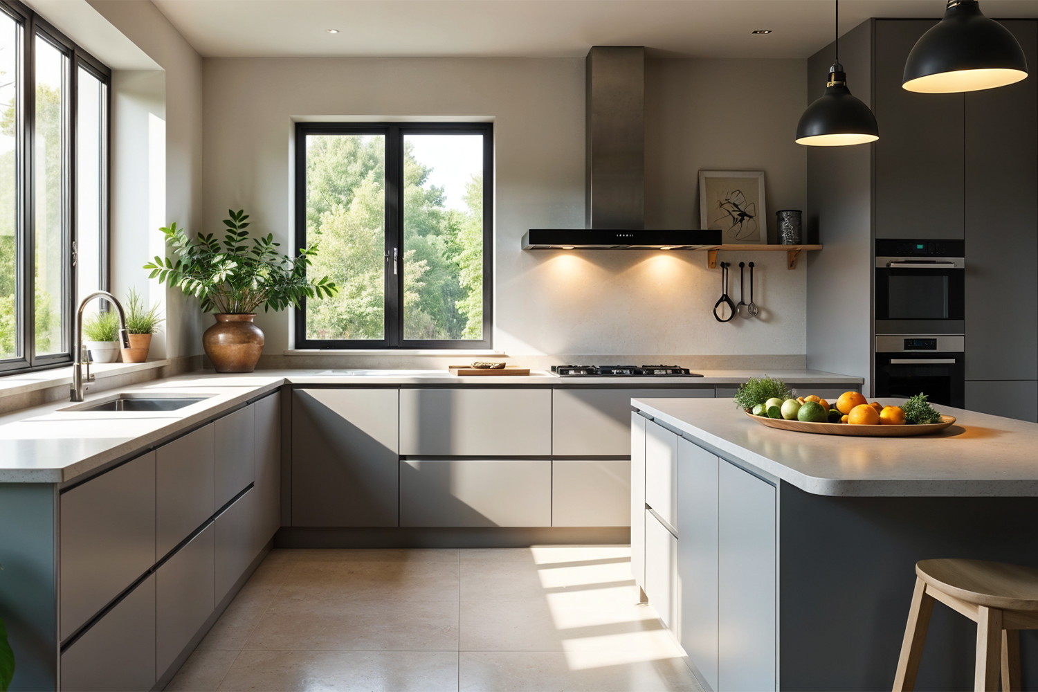 grey laminate open kitchen design