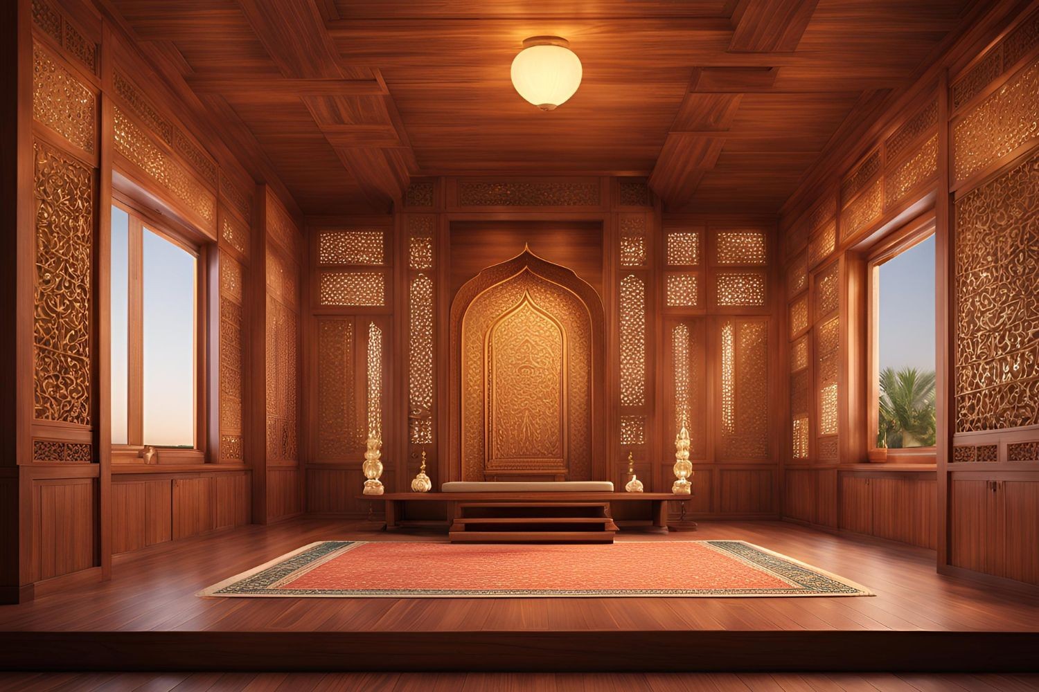 Hindu temple interior with traditional architecture, sacred garbhagriha, and Laminate finish