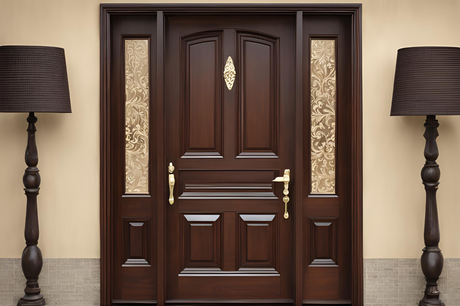 Dark Brown and Beige_ Classic Wooden Main Door Design