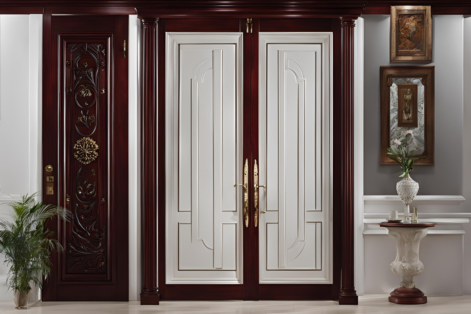 white and dark brown laminate double door design