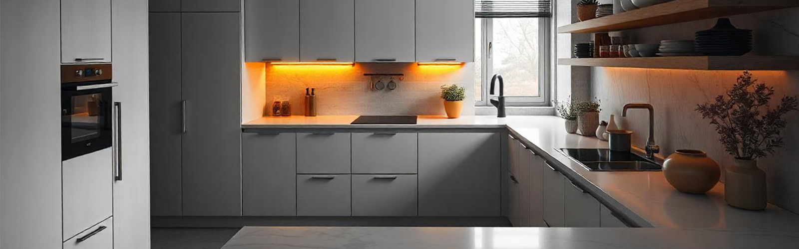 grey matt laminate small modular kitchen design
