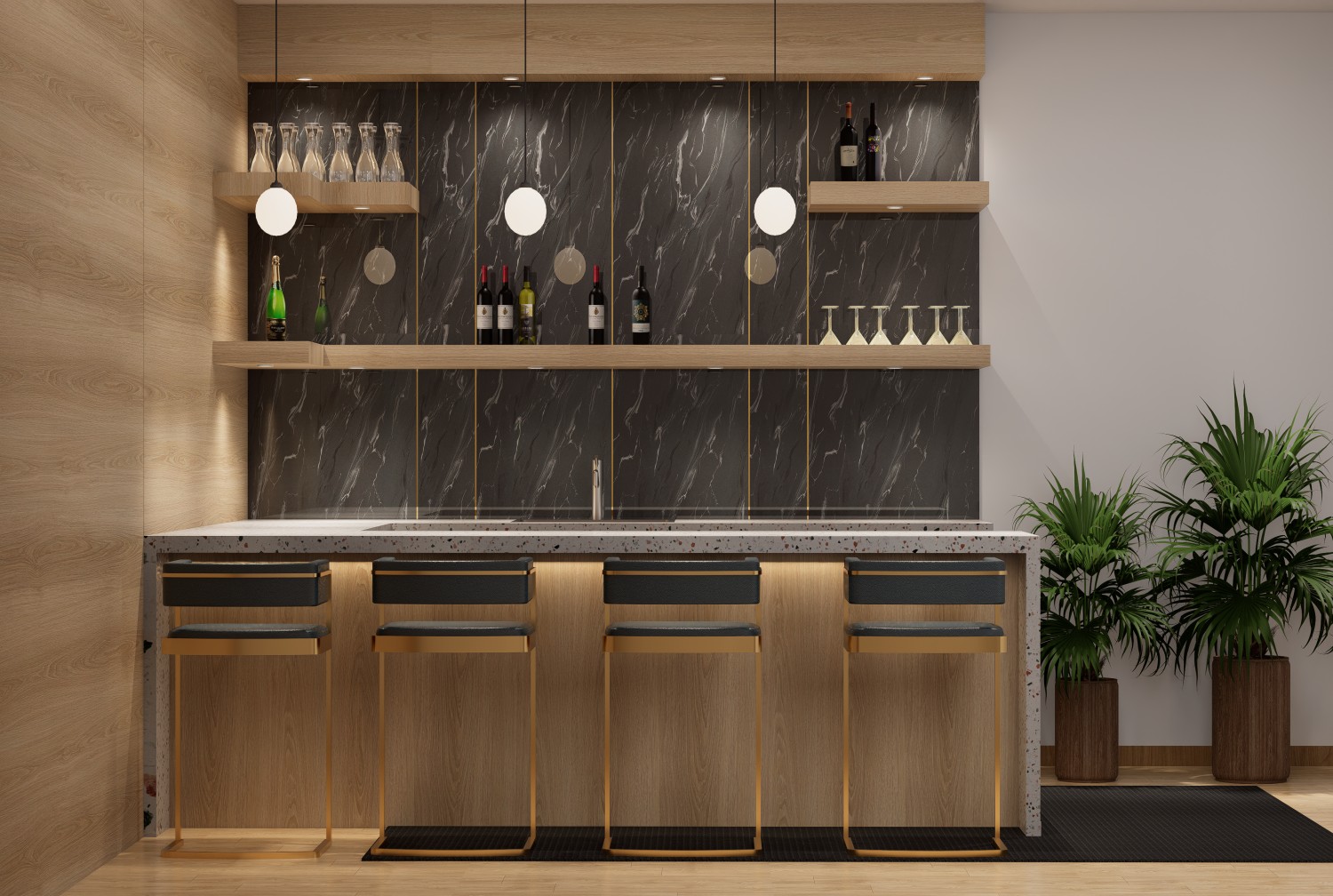 brown laminates for minimalist home bar design