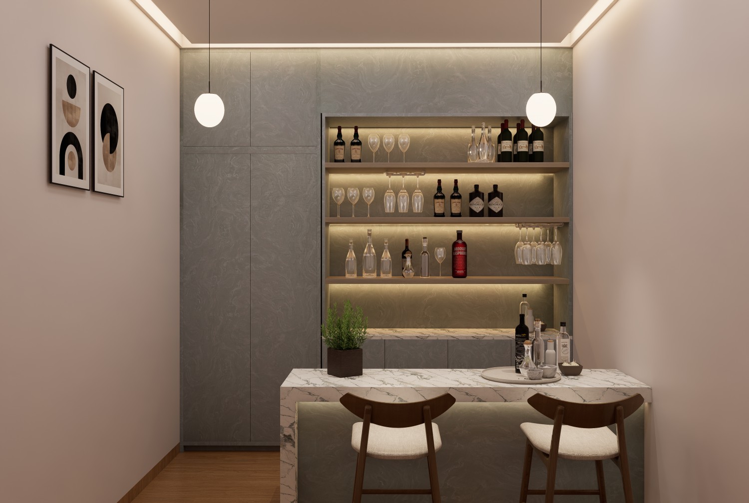Matte finish laminates for modern home bar design