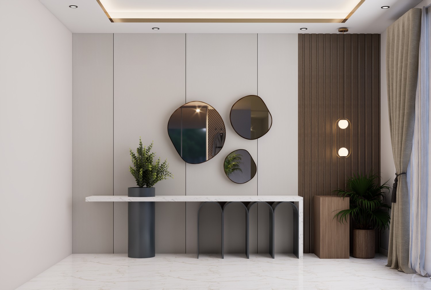 Fluted laminates for Modern foyer design