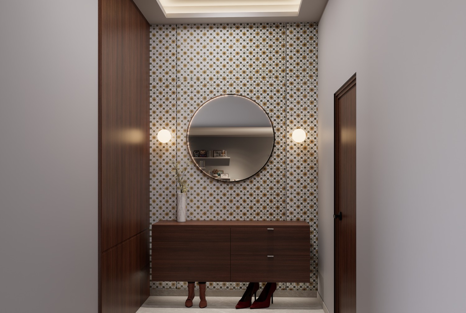 Wood laminates for minimalist foyer design