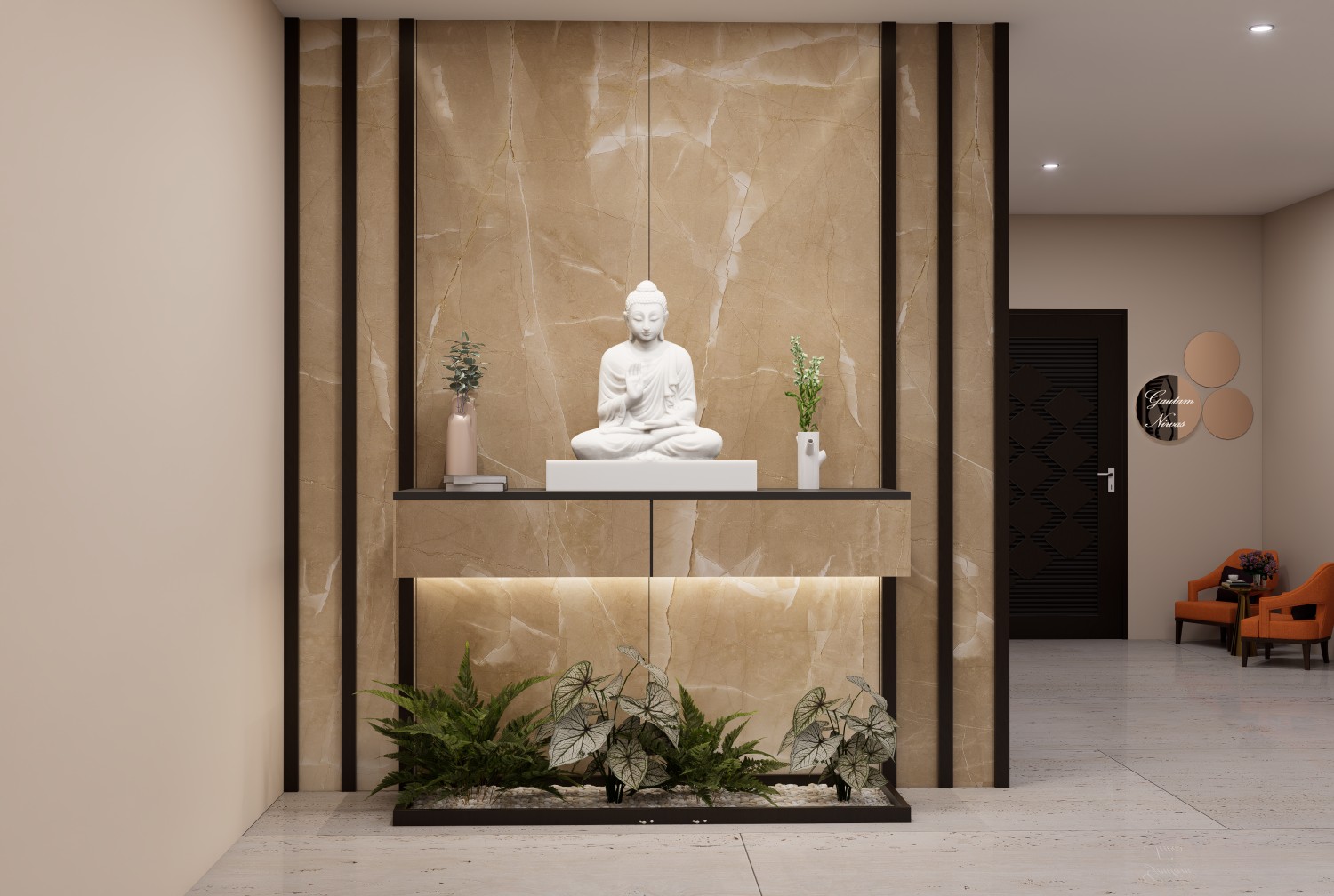 Textured laminates for minimalist foyer design