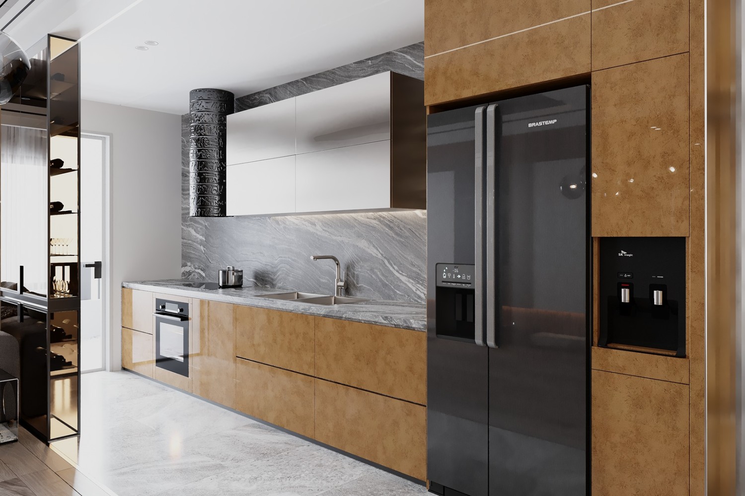 Wood finish laminates kitchen cupboard design