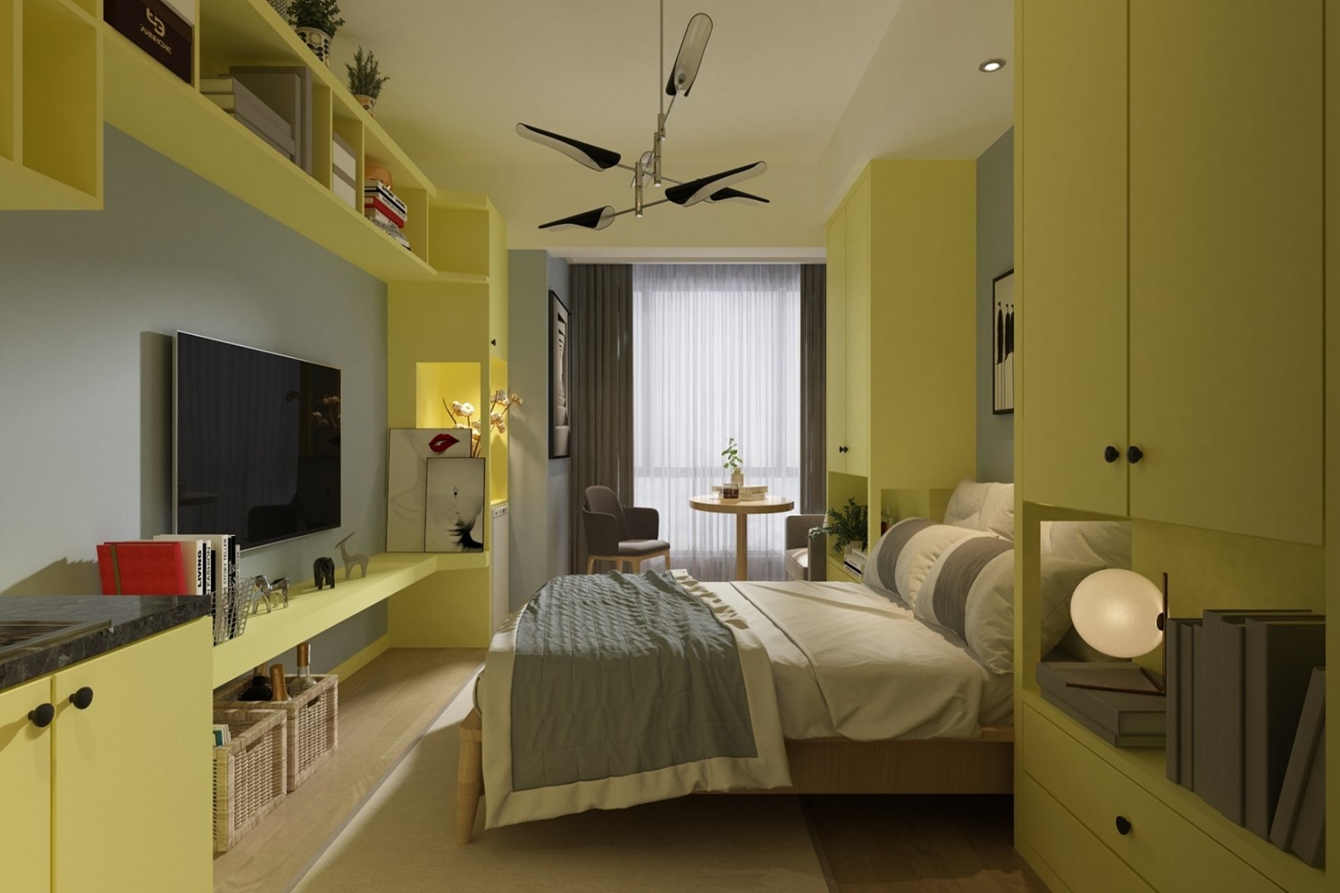 yellow laminate wardrobe design for bedroom